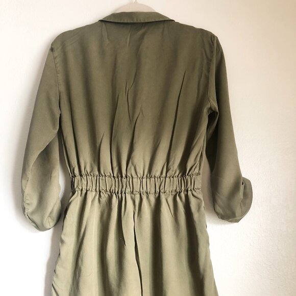 ZARA Olive Green Belted Button Shirt Mini Dress S - Picture 3 of 11